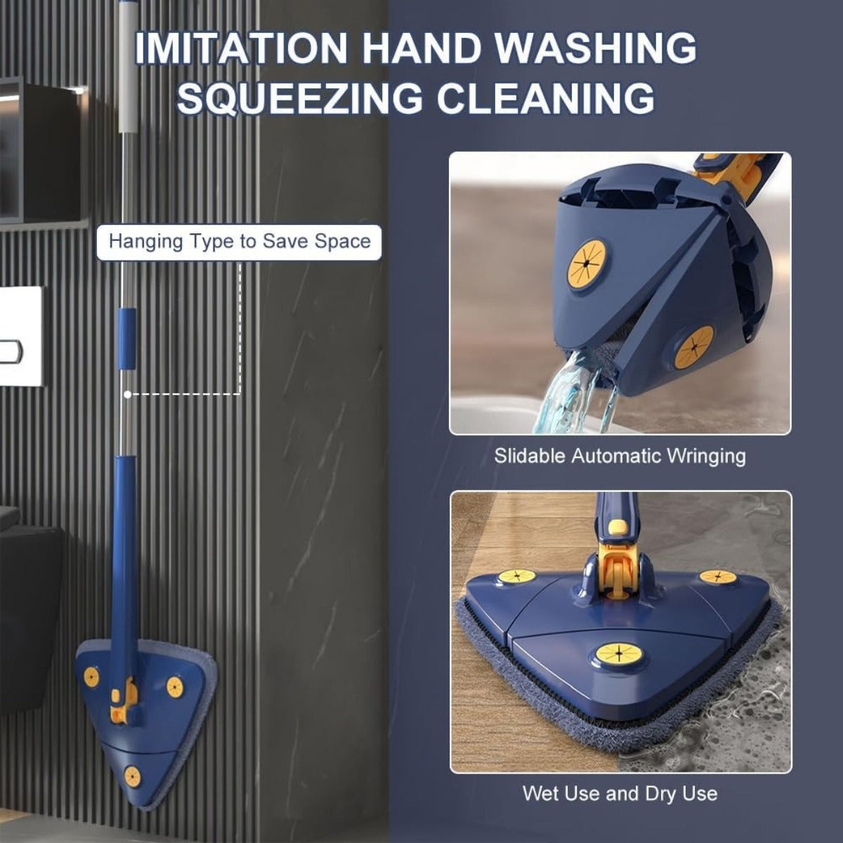 Mop Triangular com Rotação de 360° – Alta Absorção | Limpeza de Cantos sem Sujar as Mãos