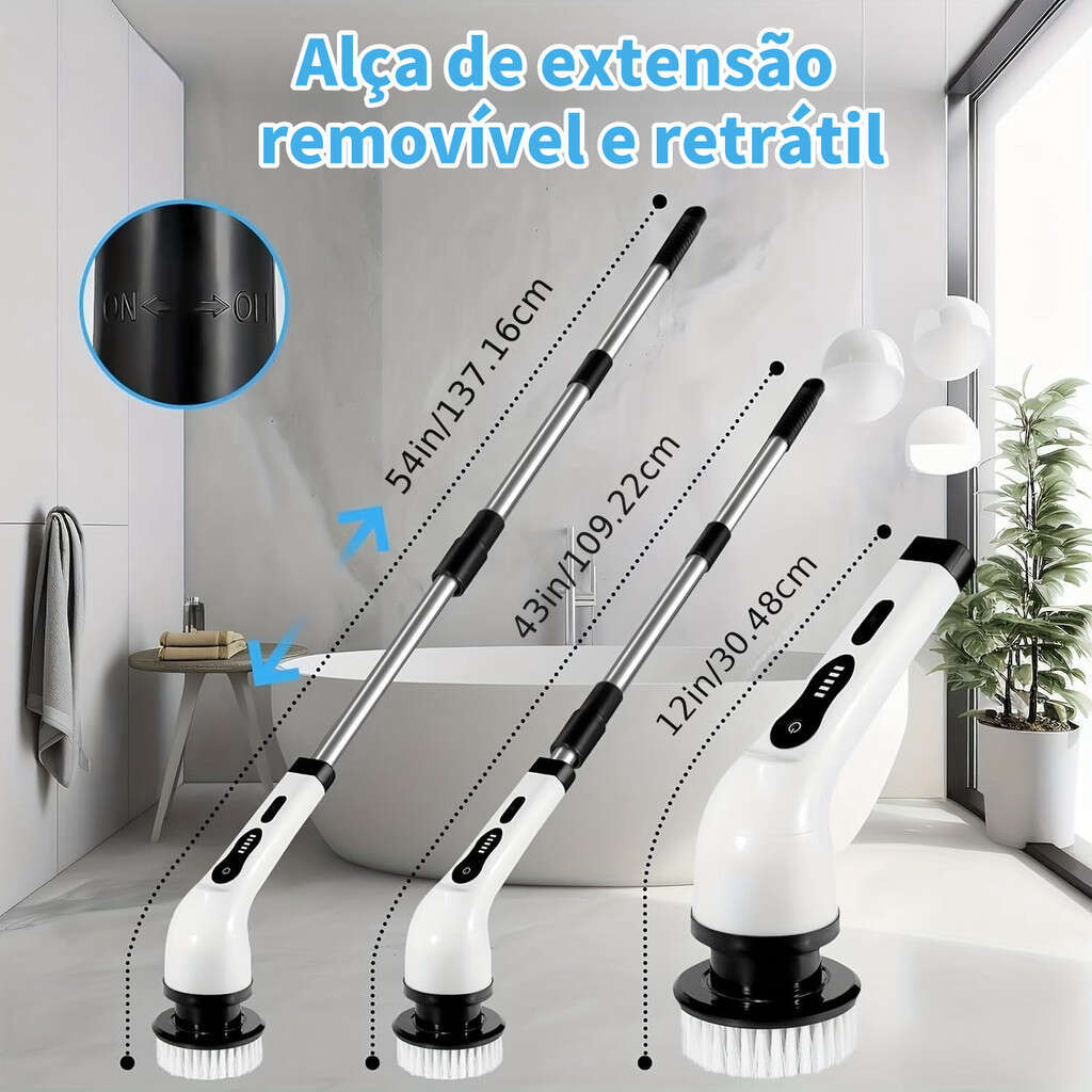 Escova de Limpeza  Ajustável 9 em 1 – Recarregável | Banheiro e Cozinha