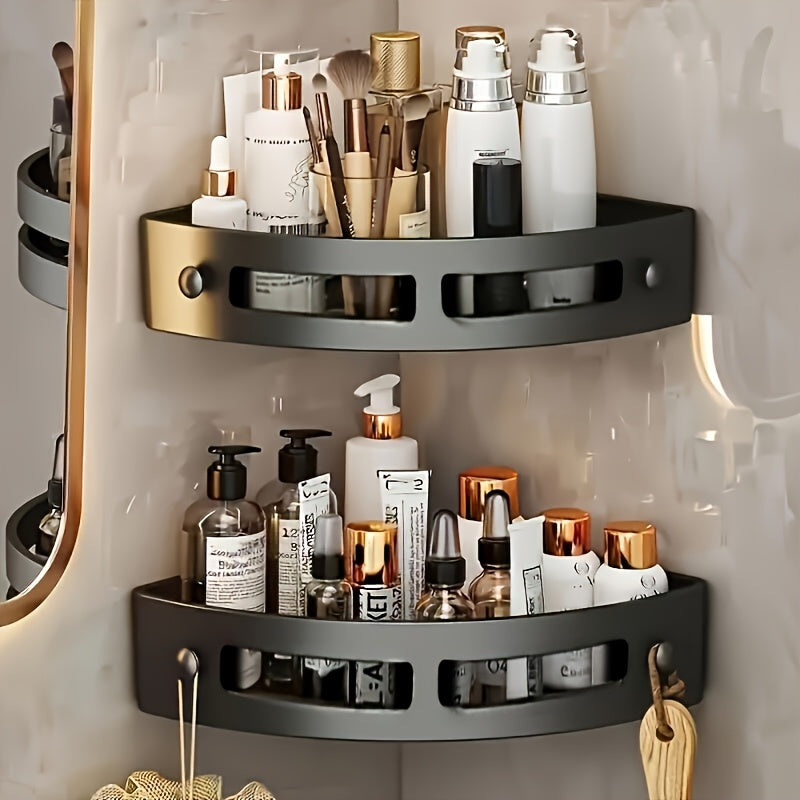 Conjunto de 3 prateleiras de canto para banheiro, ideais para guardar cosméticos e géis de banho, também servem como um suporte de parede versátil para a cozinha.