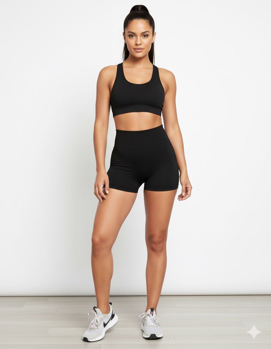 Suplex preta e cinza, cintura alta, não transparente, Fitness Academy