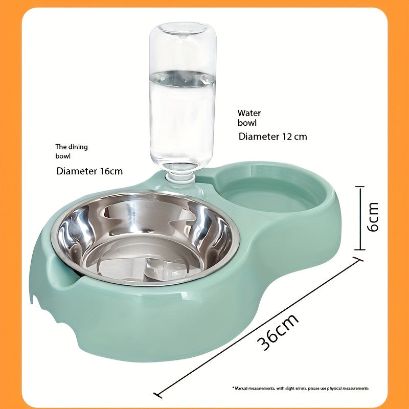 Tigela dupla para cães e gatos - Dispensador de água + comedouro, base antiderrapante e PP durável, fácil de limpar e que economiza espaço para gatos e cães de pequeno porte (sem necessidade de pilhas)