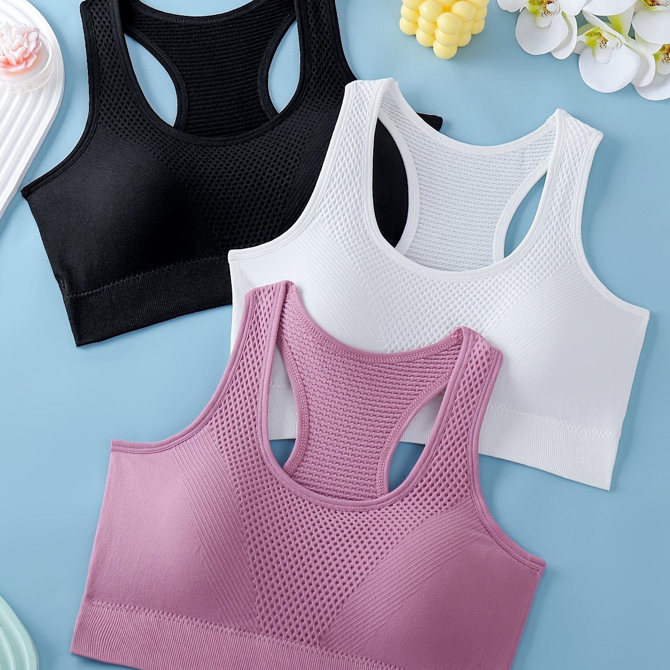 Conjunto de 3 tops esportivos femininos