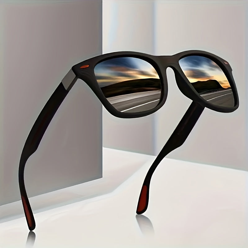 Óculos de sol unissex retrô quadrados polarizados para homens e mulheres - Armação de plástico resistente, lentes antirreflexo, dobradiças ajustáveis, leves e estilosos para corrida e atividades ao ar livre.