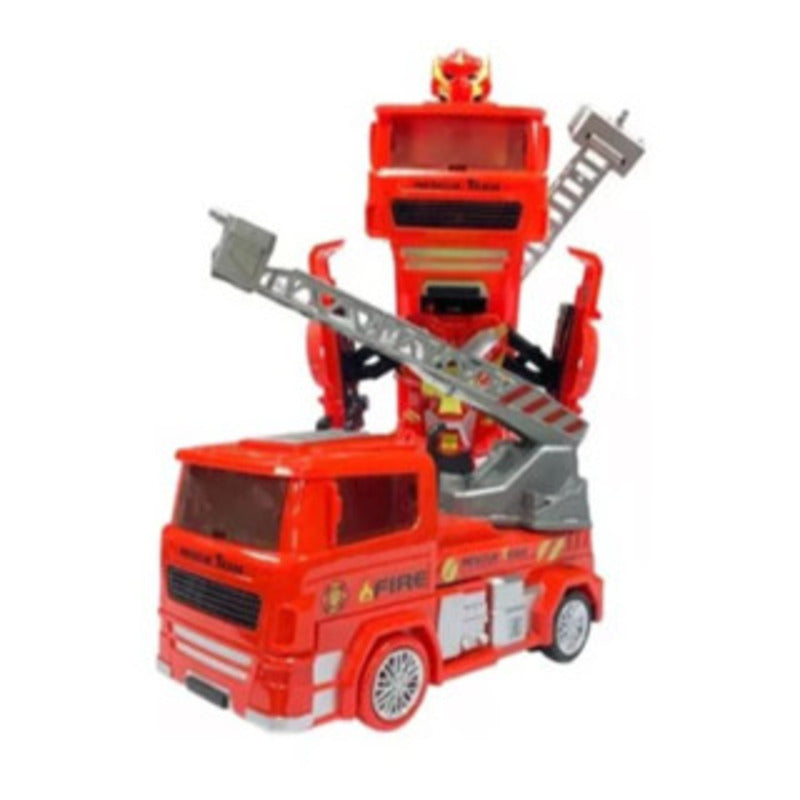 Caminhão de bombeiros vermelho com jato de água, efeitos sonoros e luminosos.