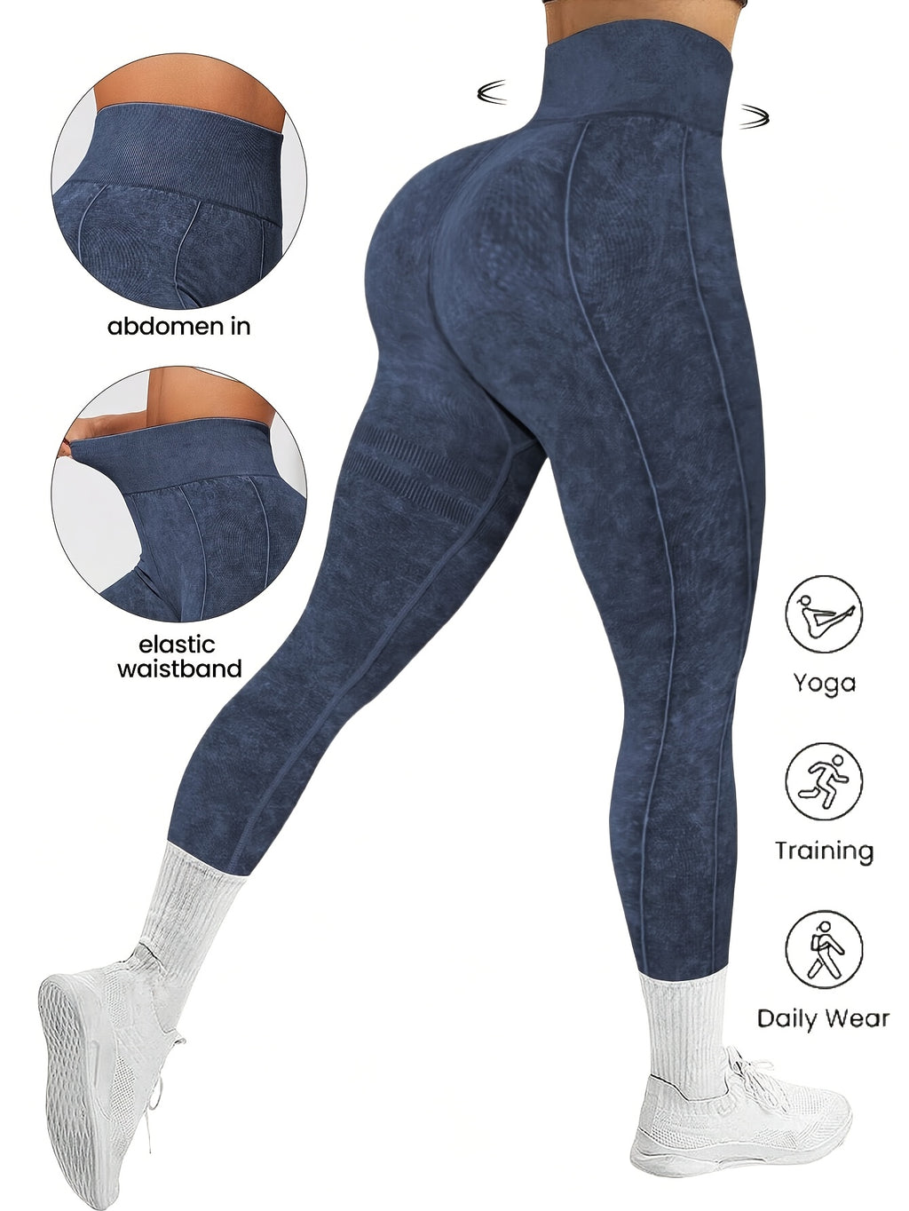 Leggings femininas estilosas e sem costura para a primavera e o verão de 2026, com lavagem que imita jeans. Altamente elásticas, confortáveis, respiráveis e com cintura alta para levantar o bumbum e modelar a silhue