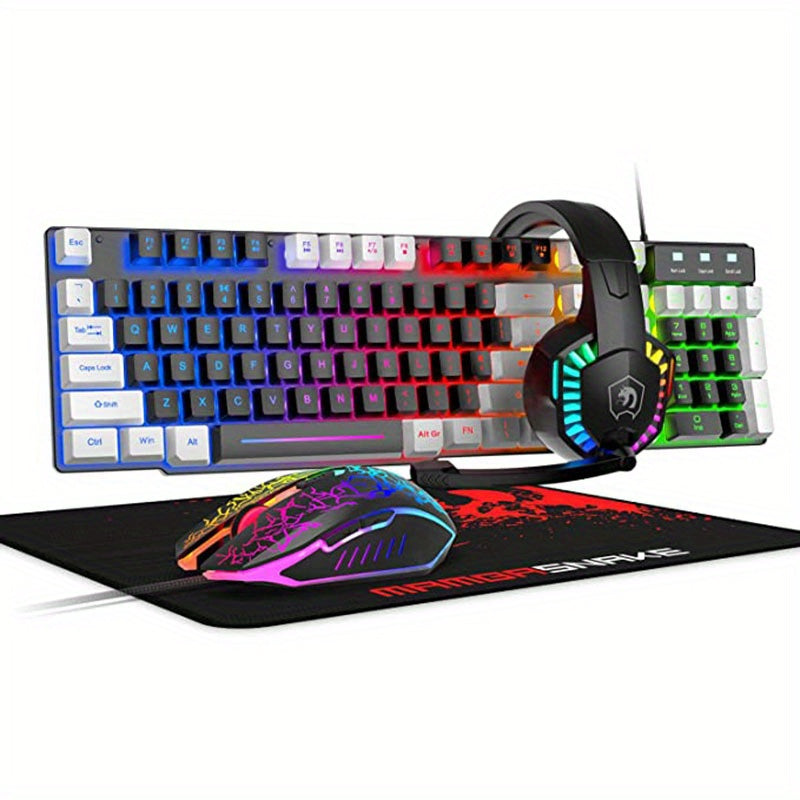 Kit completo para jogos com fio: teclado, mouse, headset e mousepad compatíveis com PC, Xbox e PS4