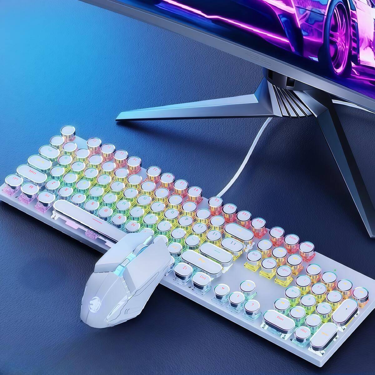 Conjunto de teclado e mouse mecânico: Teclado completo com 108 teclas + mouse para jogos (com iluminação RGB) USB - um item essencial para jogadores.