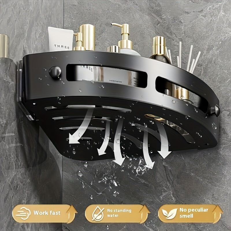 Conjunto de 3 prateleiras de canto para banheiro, ideais para guardar cosméticos e géis de banho, também servem como um suporte de parede versátil para a cozinha.