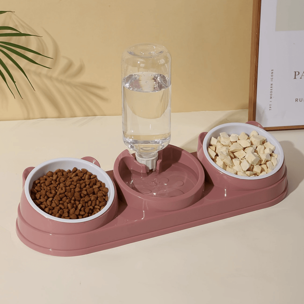 Tigela dupla de aço inoxidável para cães e gatos com design inclinado