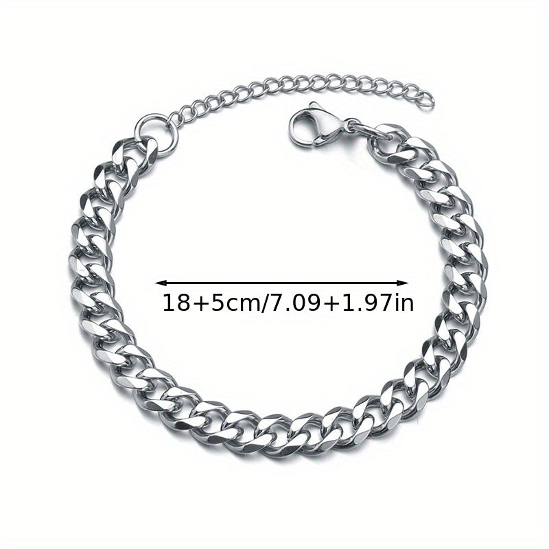 Pulseira masculina de aço inoxidável com elos cubanos