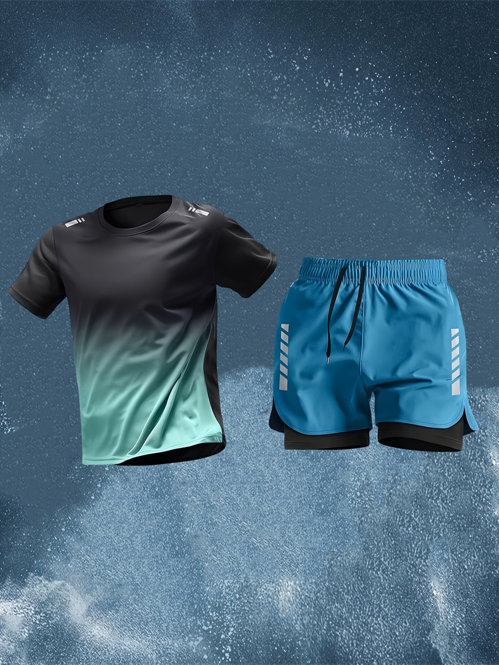 Conjunto Esportivo Masculino 2 Peças – Camiseta de Manga Curta + Bermuda Justa de Camada Dupla