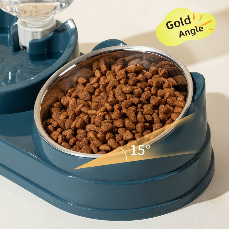 Tigela dupla de aço inoxidável para cães e gatos com design inclinado