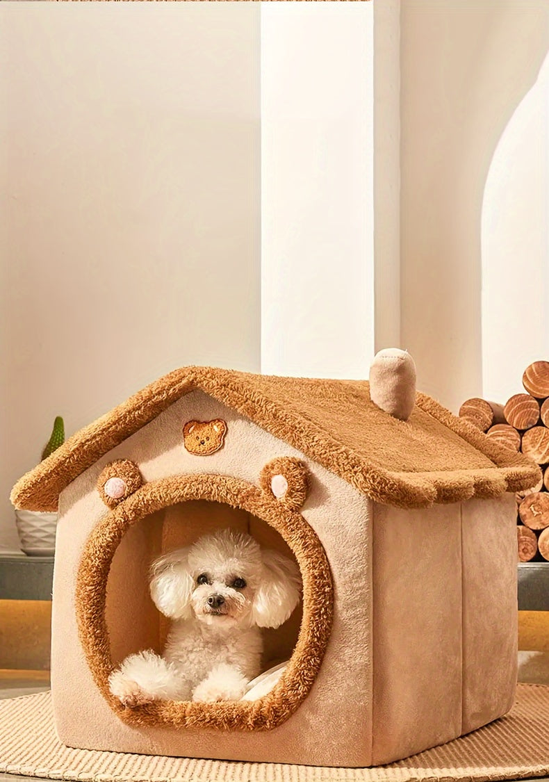 Casinha marrom para cachorro e gato, 2 em 1