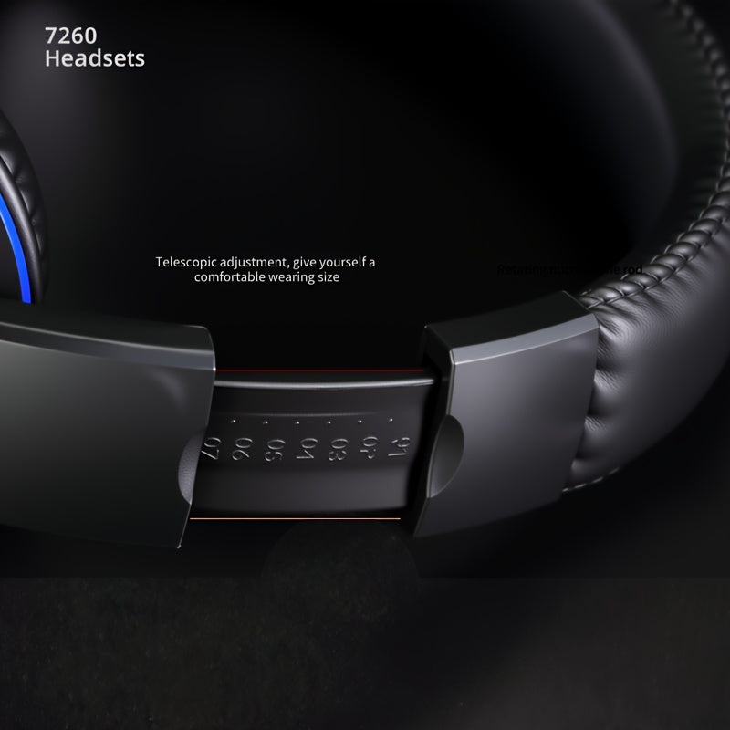 Fone de ouvido para jogos 7260 | Arco de cabeça ajustável, almofadas auriculares confortáveis, com fio, conector de 3,5 mm, controle de mídia, leve - BAO SHI FENG