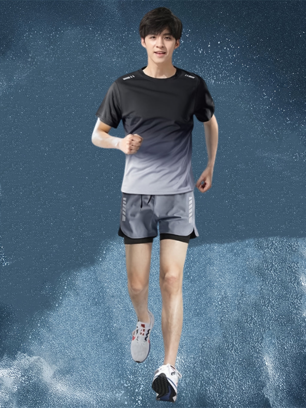 Conjunto Esportivo Masculino 2 Peças – Camiseta de Manga Curta + Bermuda Justa de Camada Dupla