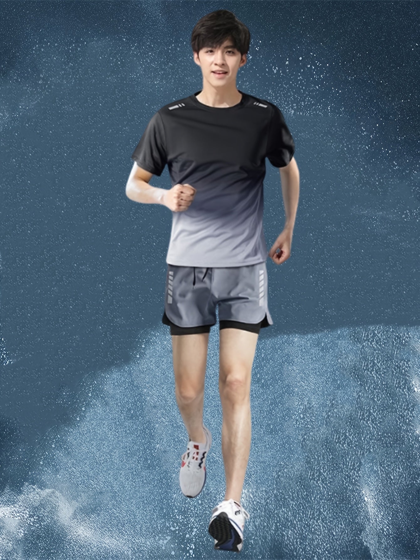 Conjunto Esportivo Masculino 2 Peças – Camiseta de Manga Curta + Bermuda Justa de Camada Dupla