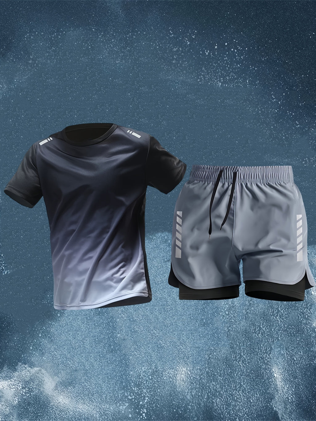 Conjunto Esportivo Masculino 2 Peças – Camiseta de Manga Curta + Bermuda Justa de Camada Dupla
