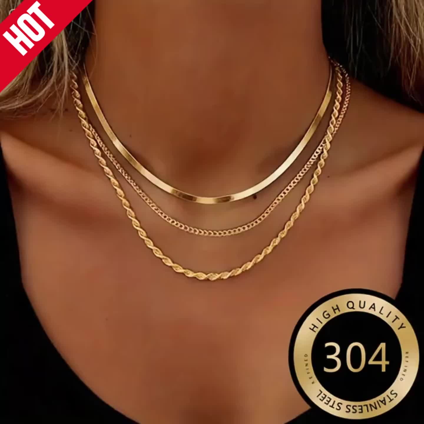 Colar feminino minimalista de alta qualidade, leve e luxuoso, em aço inoxidável de três camadas. Resistente ao desbotamento e hipoalergênico