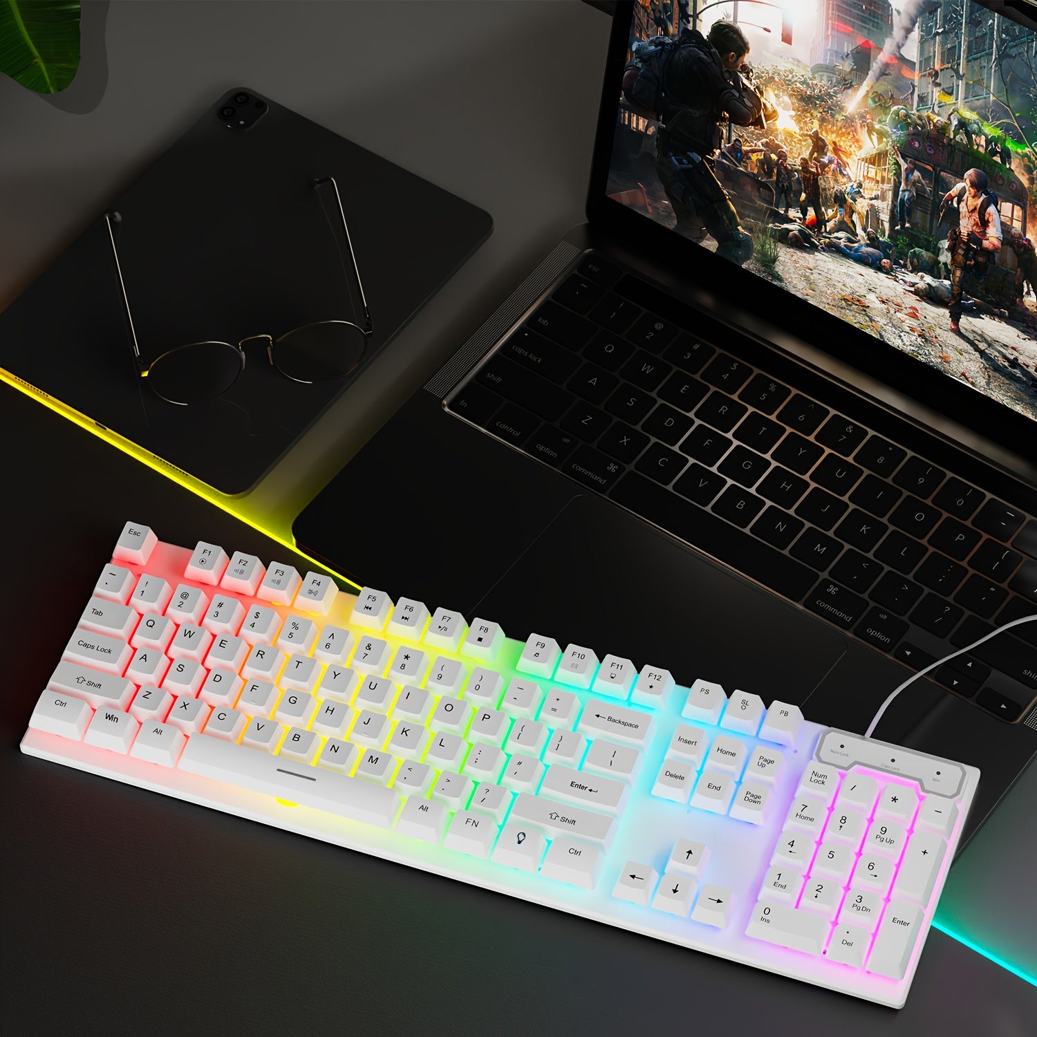 Teclado Gamer com Fio Silencioso EWEADN com 104 Tecla