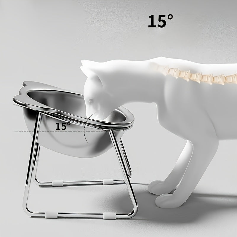 Comedouro e bebedouro elevado para gatos em aço inoxidável - Possui base larga que evita derramamentos, altura ajustável, design fácil de limpar com bordas que previnem derramamentos e estrutura durável e resistente à f