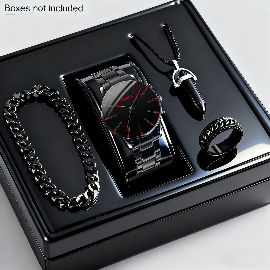 Conjunto de 4 peças de relógios de quartzo redondos masculinos