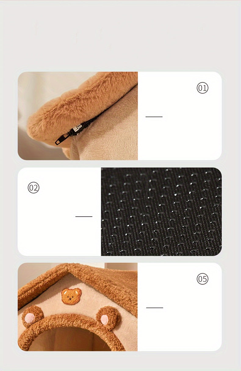 Casinha marrom para cachorro e gato, 2 em 1