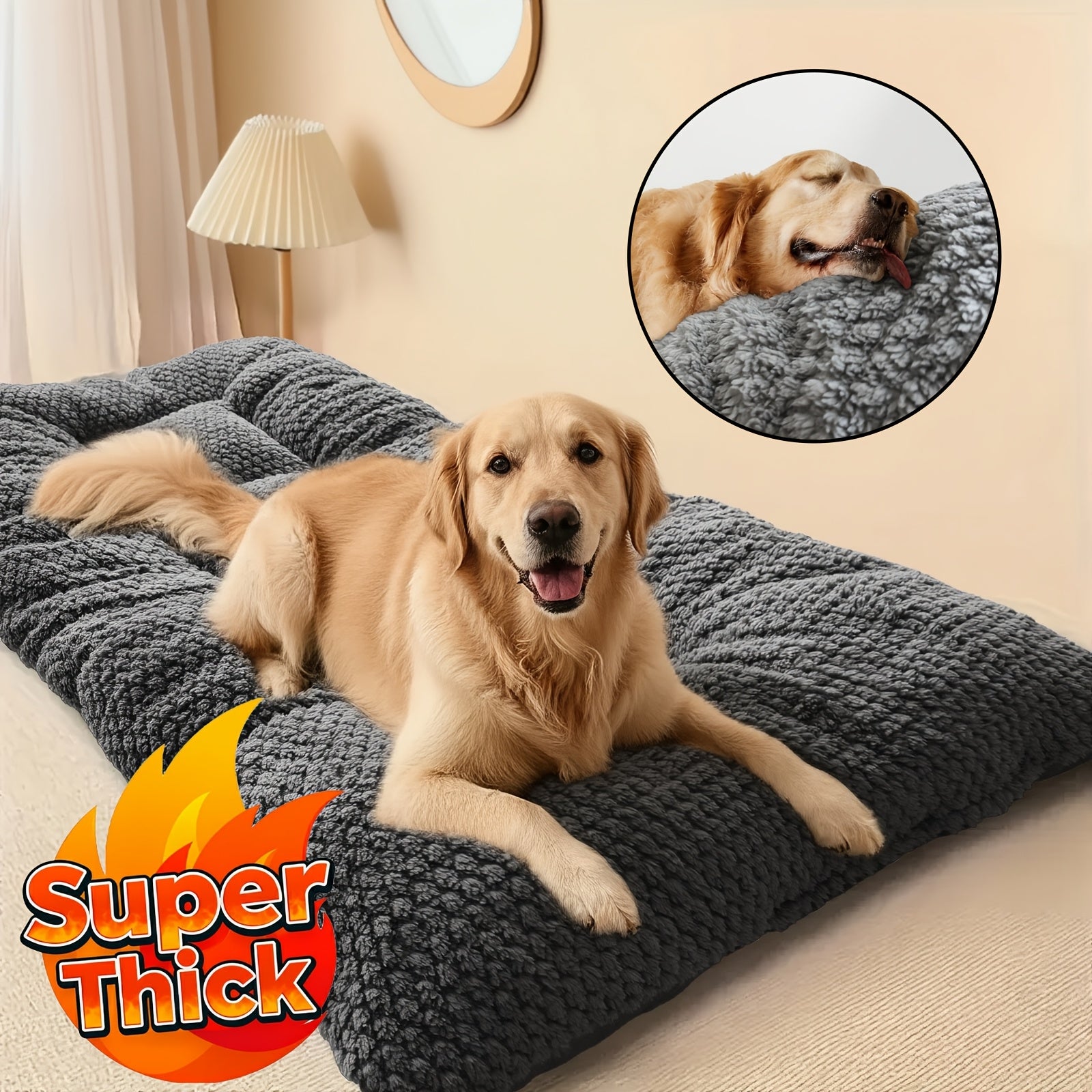 Colchão extragrande de pelúcia para caixa de transporte de cães, cama para animais de estimação com travesseiro e bordas elevadas .