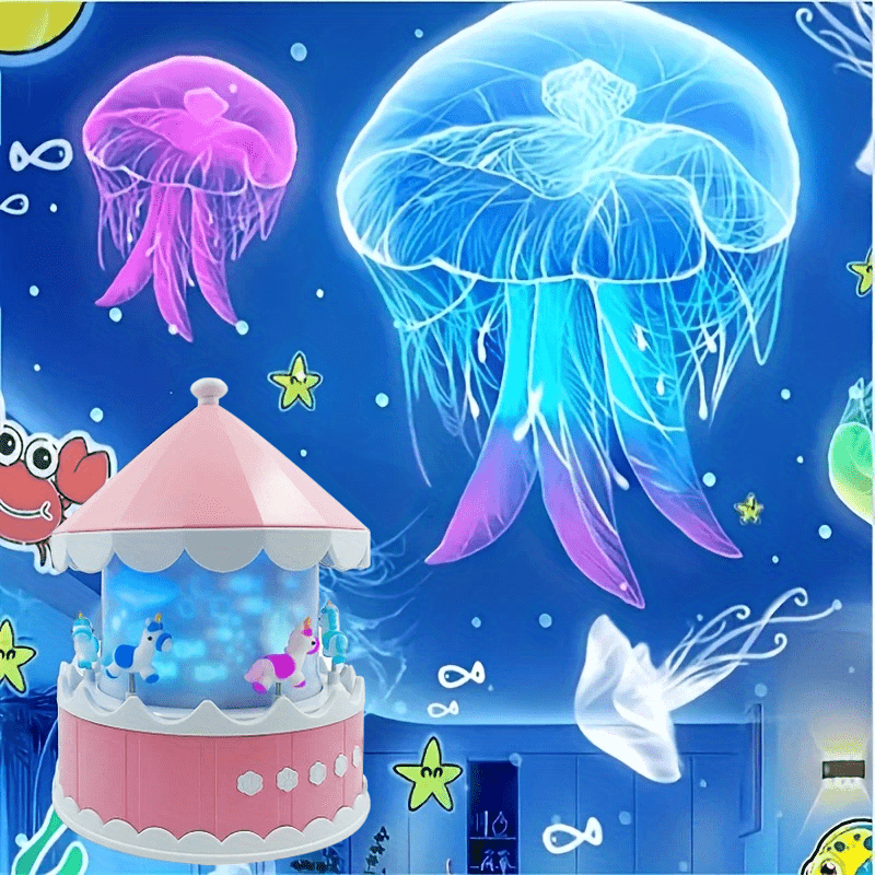 Projetor de Luz Noturna em Formato de Carrossel – Rosa | Projeção 360°