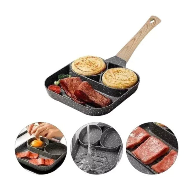 Frigideira antiaderente com cabo de madeira