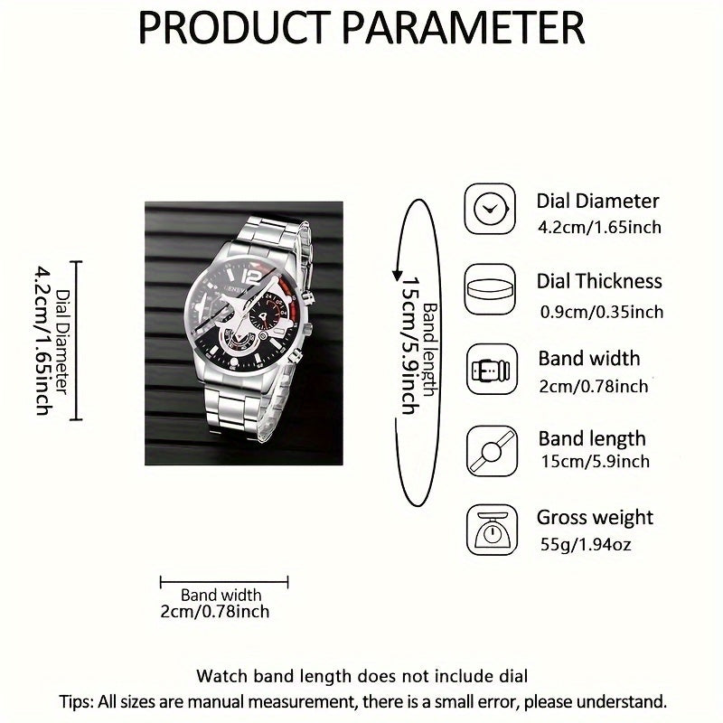 Conjunto de 2 relógios de quartzo redondos para homens, estilo casual de negócios,