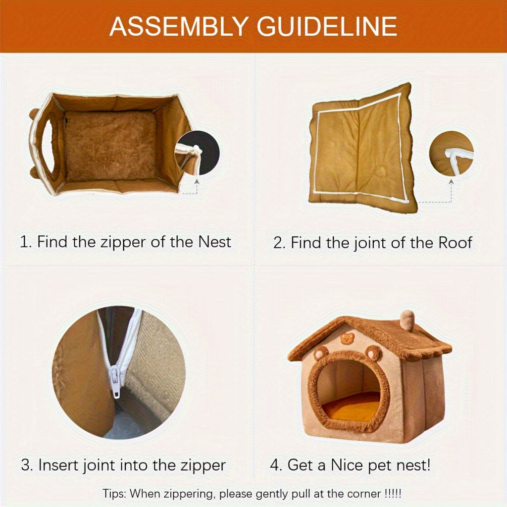 Casinha marrom para cachorro e gato, 2 em 1