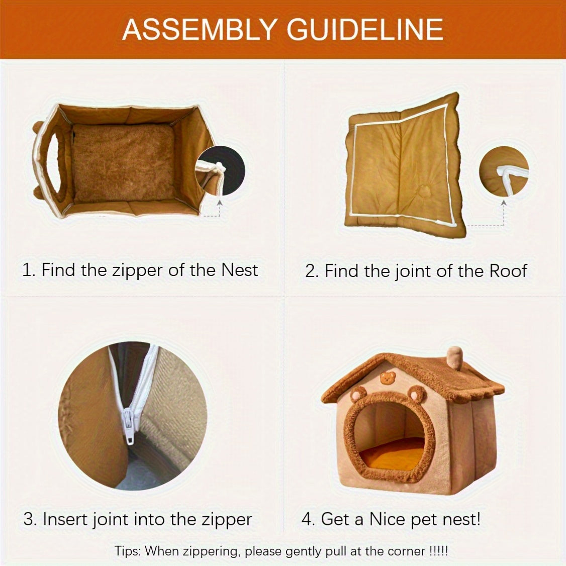 Casinha marrom para cachorro e gato, 2 em 1