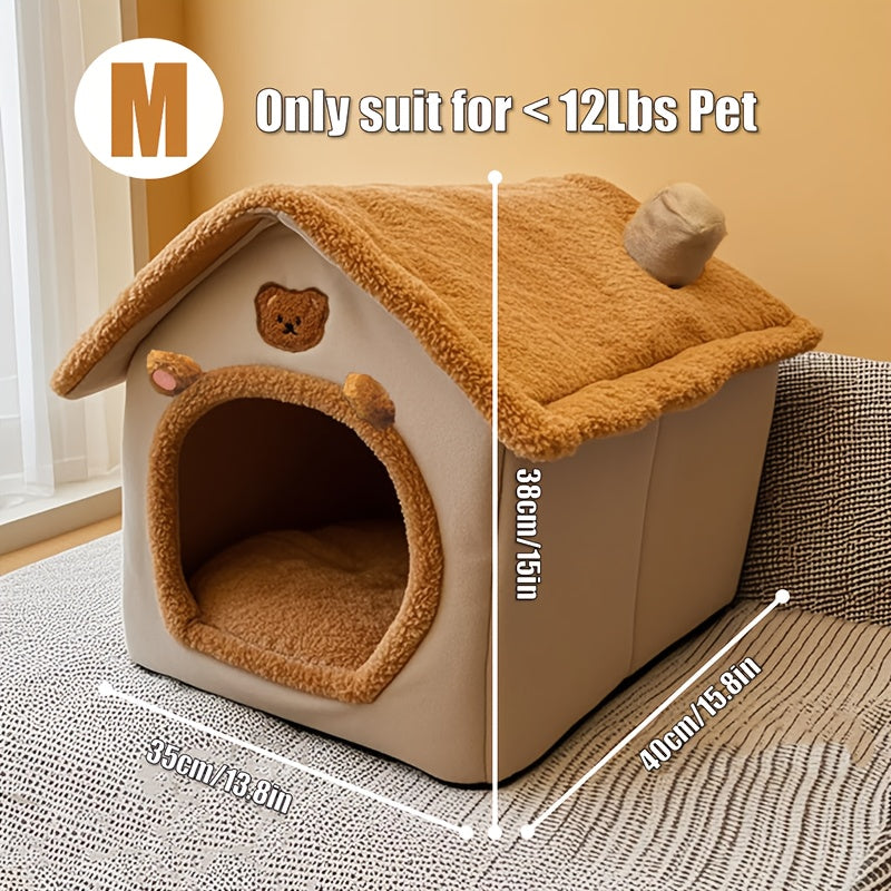 Casinha marrom para cachorro e gato, 2 em 1