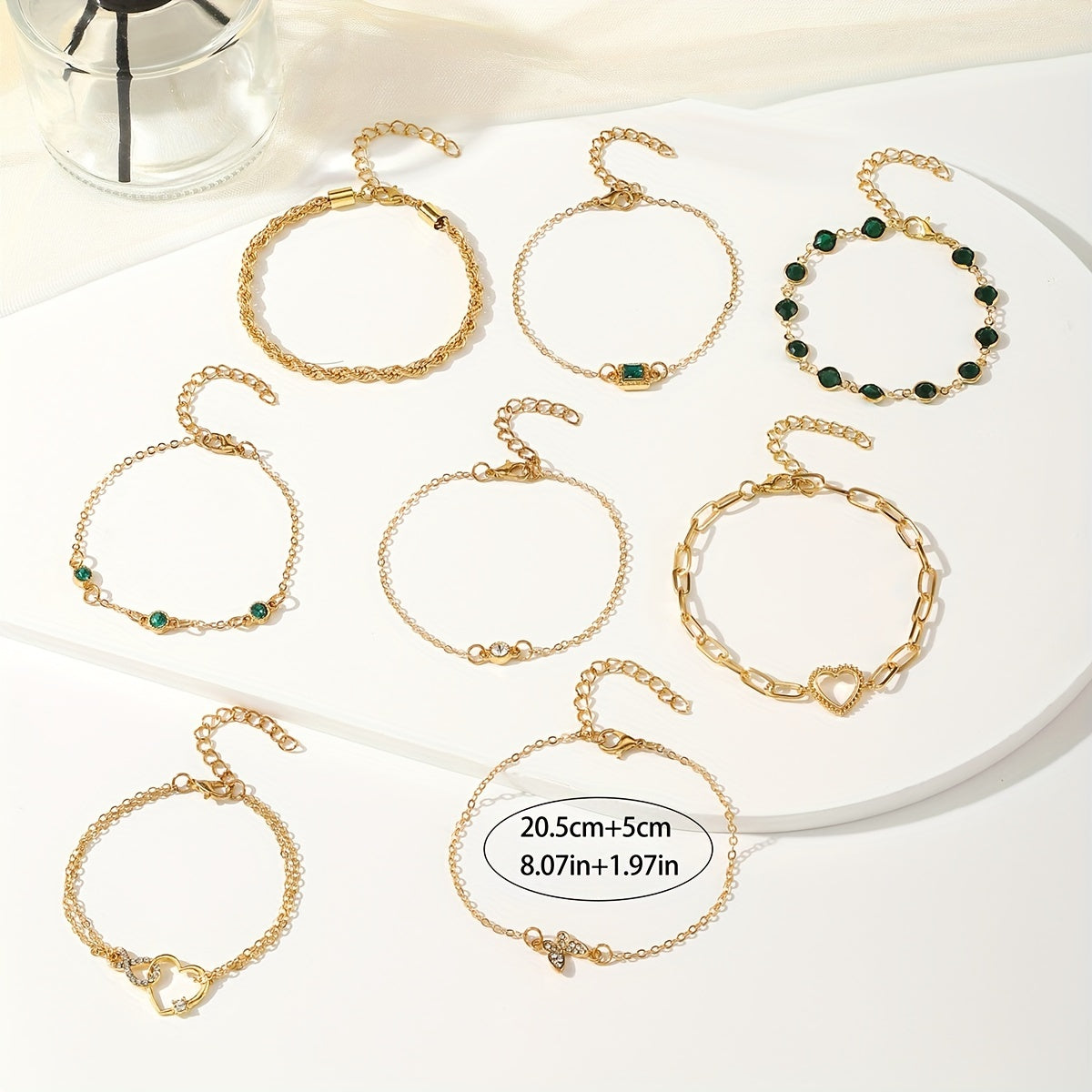 Conjunto de 8 pulseiras femininas da moda com designs de coração e geométricos, joias em camadas para um estilo elegante e único
