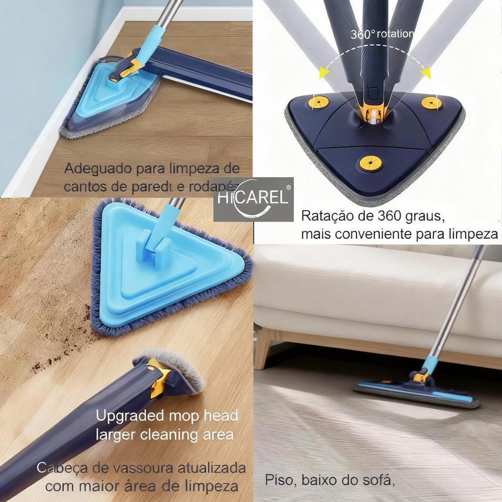 Mop Triangular com Rotação de 360° – Alta Absorção | Limpeza de Cantos sem Sujar as Mãos