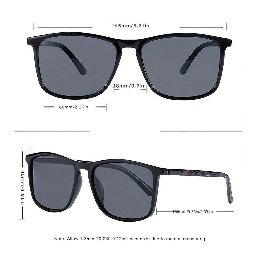 Óculos masculinos retangulares clássicos, com armação preta confortável e leve