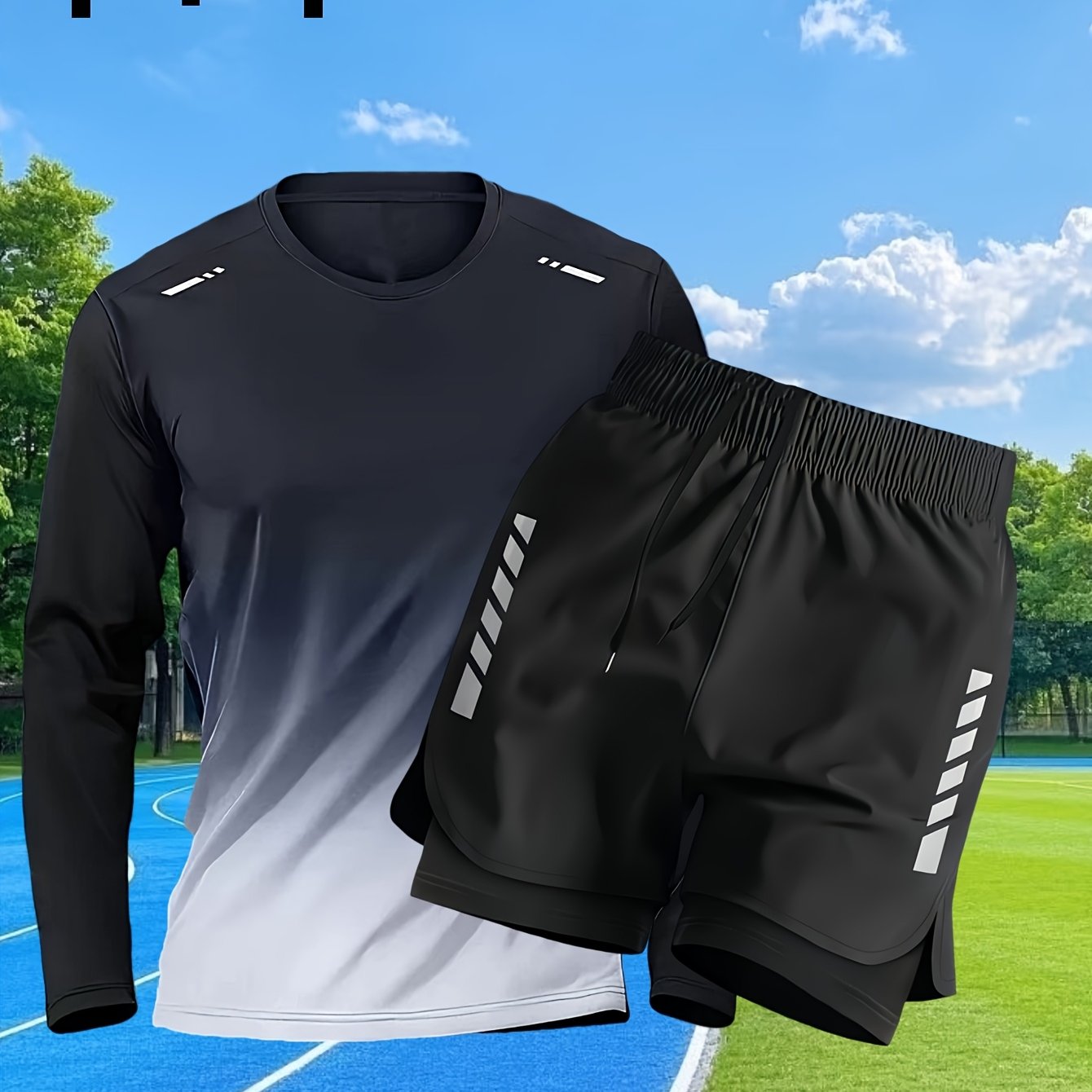 Conjunto Esportivo Masculino 2 Peças – Blusa de Manga Comprida + Shorts Justos de Camada Dupla