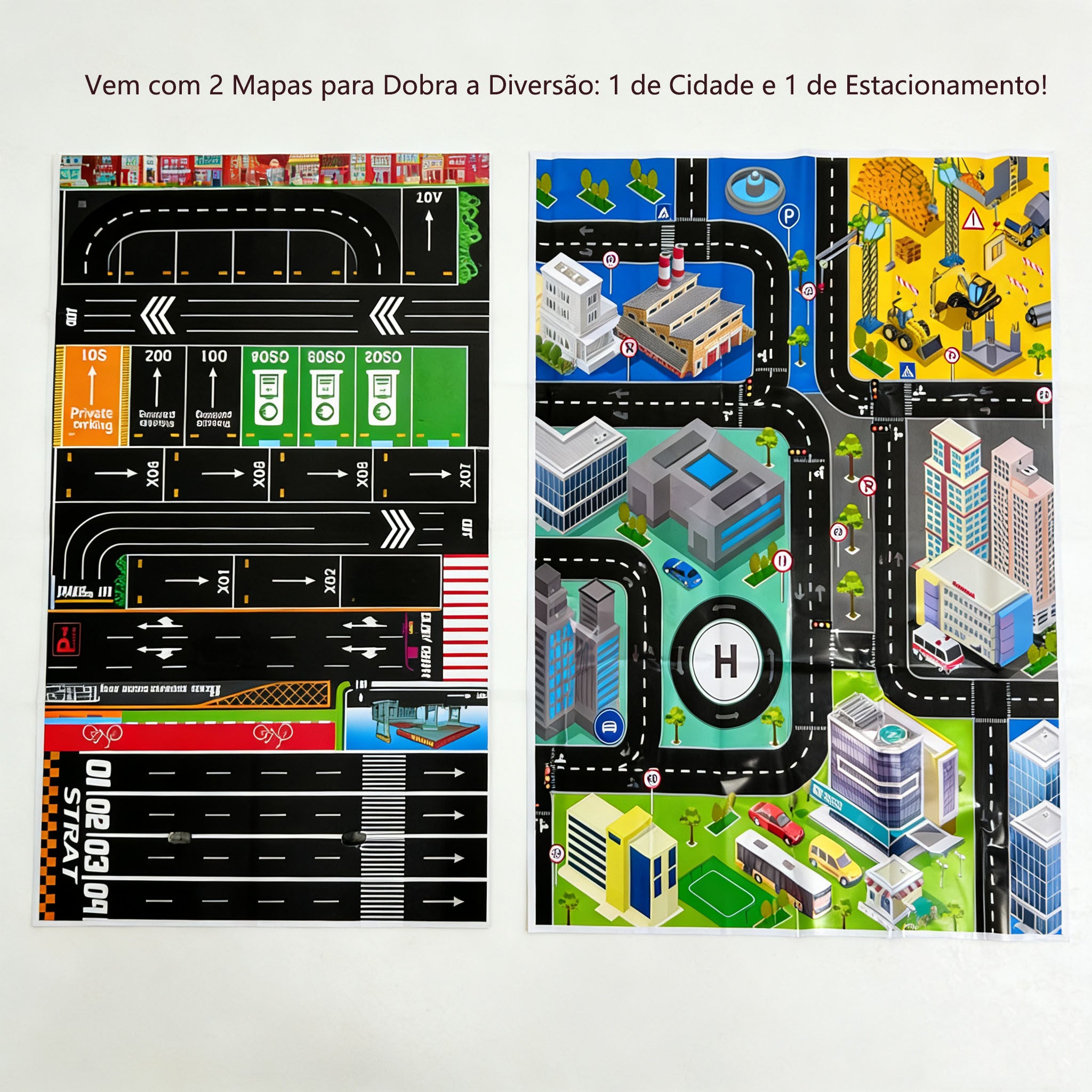 48 carrinhos de metal com marcha à ré - Mapa da cidade com trilhos duplos e estacionamento, presente