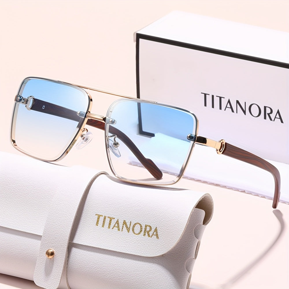 Óculos de metal para homens e mulheres com um estilo vintage atempora, com armação em policarbonato que imita a textura da madeira.