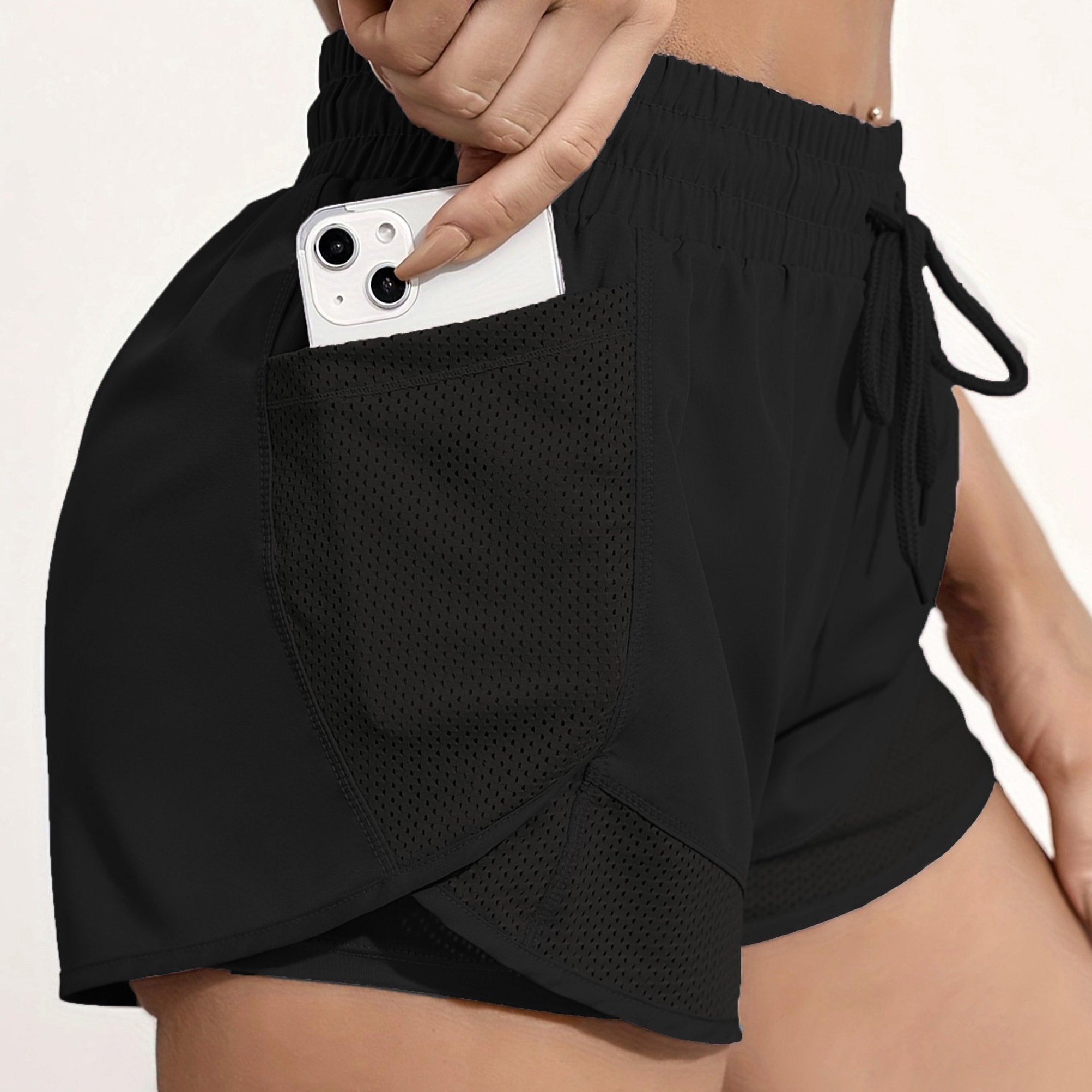 Shorts femininos de secagem rápida com bolso