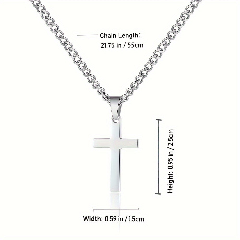 Colar com Pingente de Cruz em Aço Inoxidável, Corrente Durável e Resistente à Oxidação, Colar com Cruz, Estiloso