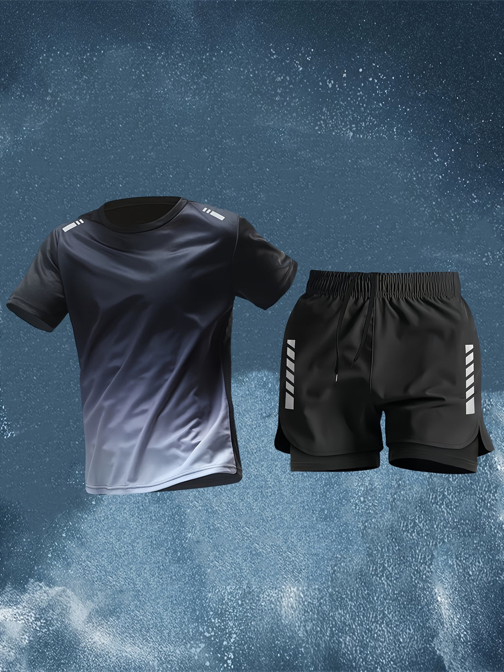 Conjunto Esportivo Masculino 2 Peças – Camiseta de Manga Curta + Bermuda Justa de Camada Dupla