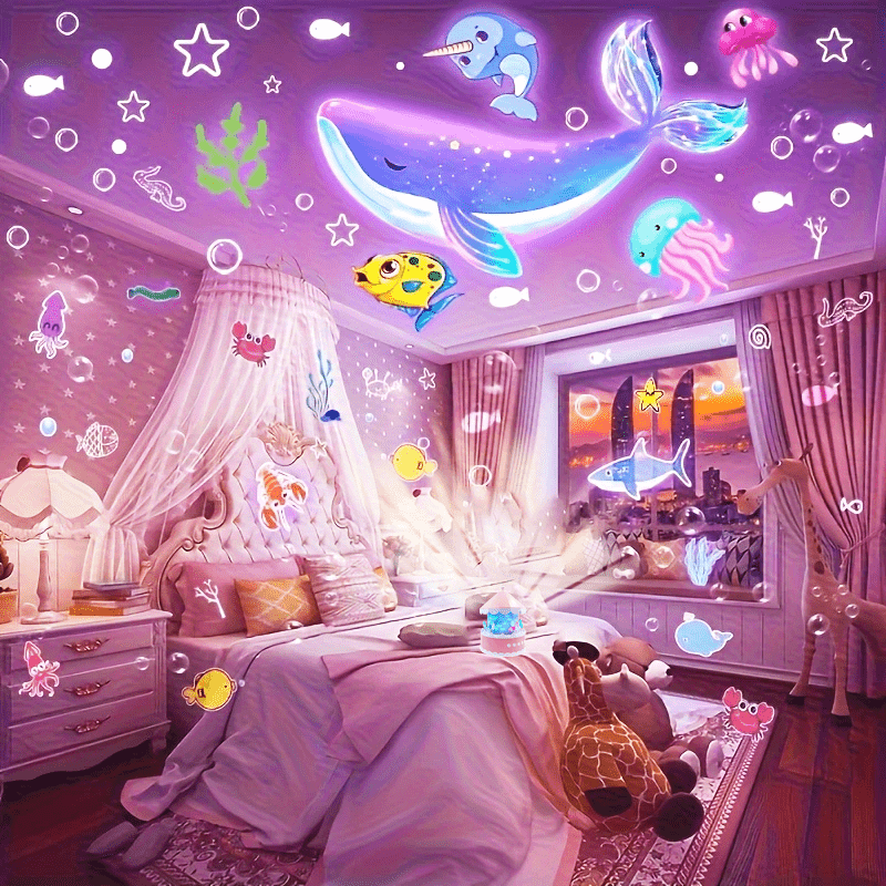 Projetor de Luz Noturna em Formato de Carrossel – Rosa | Projeção 360°