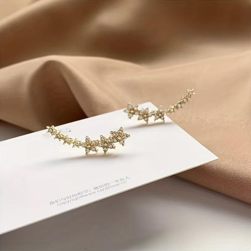 Brincos femininos de aço inoxidável com lantejoulas e flores