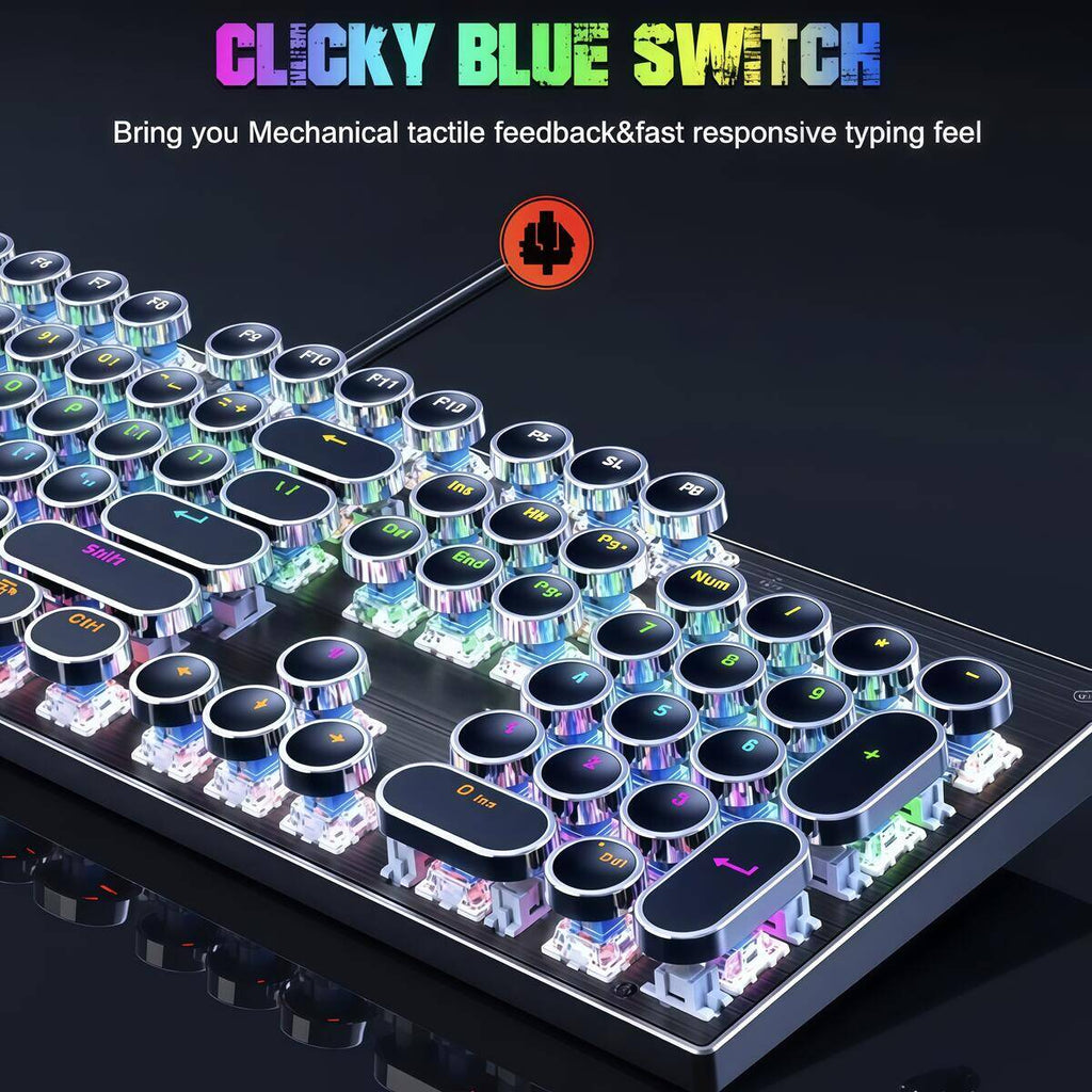 Conjunto de teclado e mouse mecânico: Teclado completo com 108 teclas + mouse para jogos (com iluminação RGB) USB - um item essencial para jogadores.