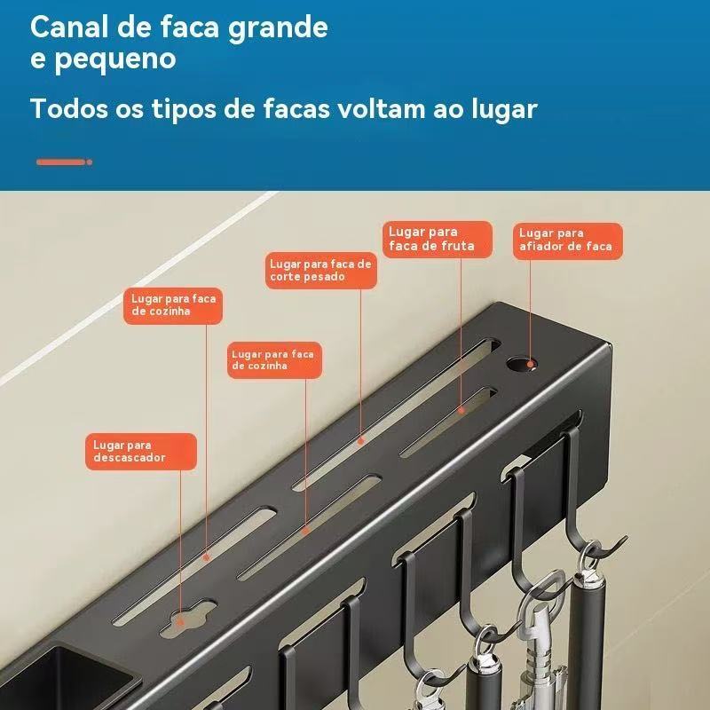 Suporte para facas,  talheres e utensílios de cozinha em aço inoxidável.