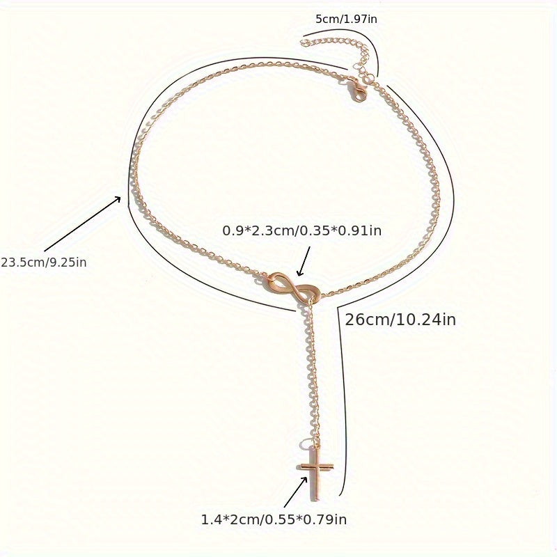 Colar curto simples com pingente de cruz e simbolo do infinito