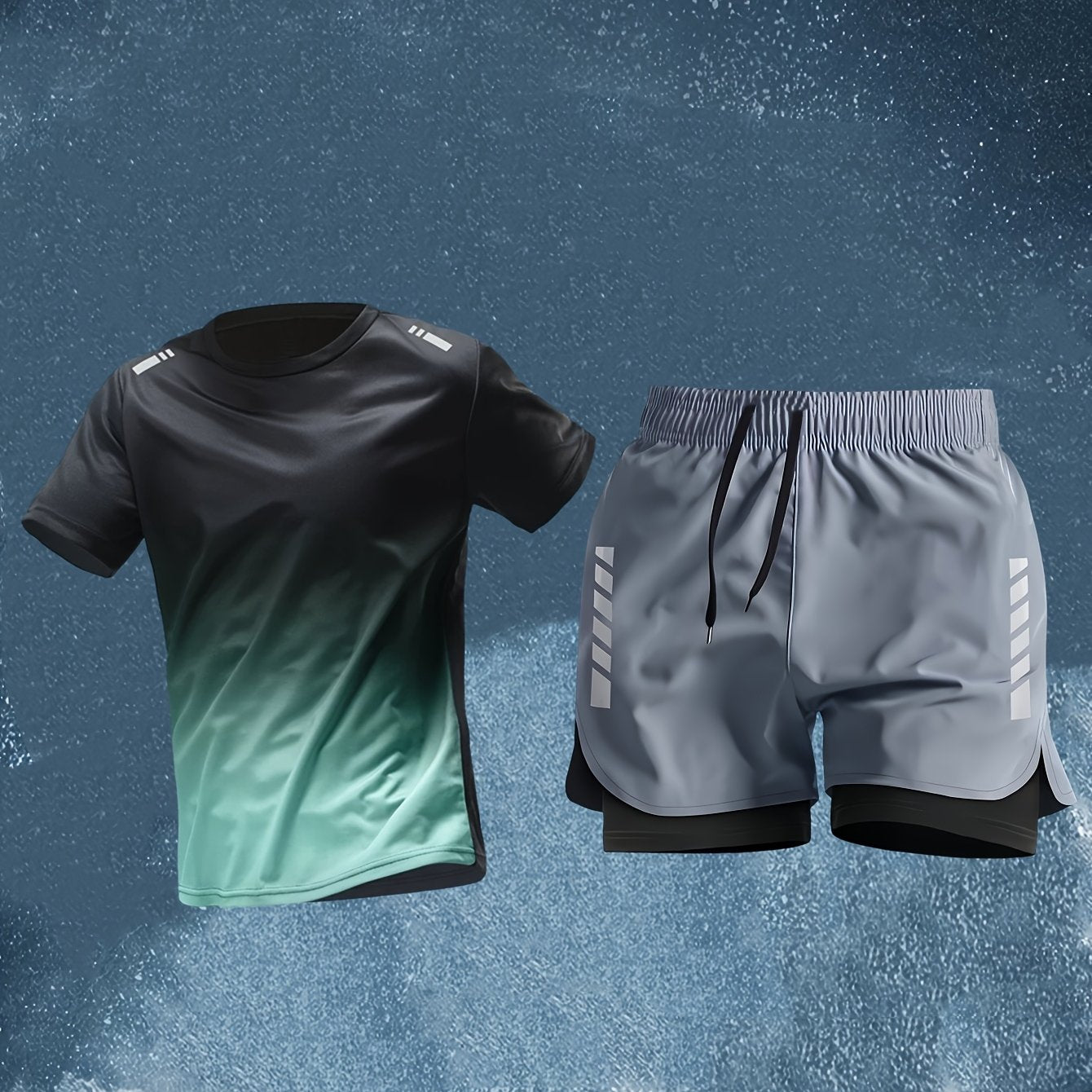 Conjunto Esportivo Masculino 2 Peças – Camiseta de Manga Curta + Bermuda Justa de Camada Dupla