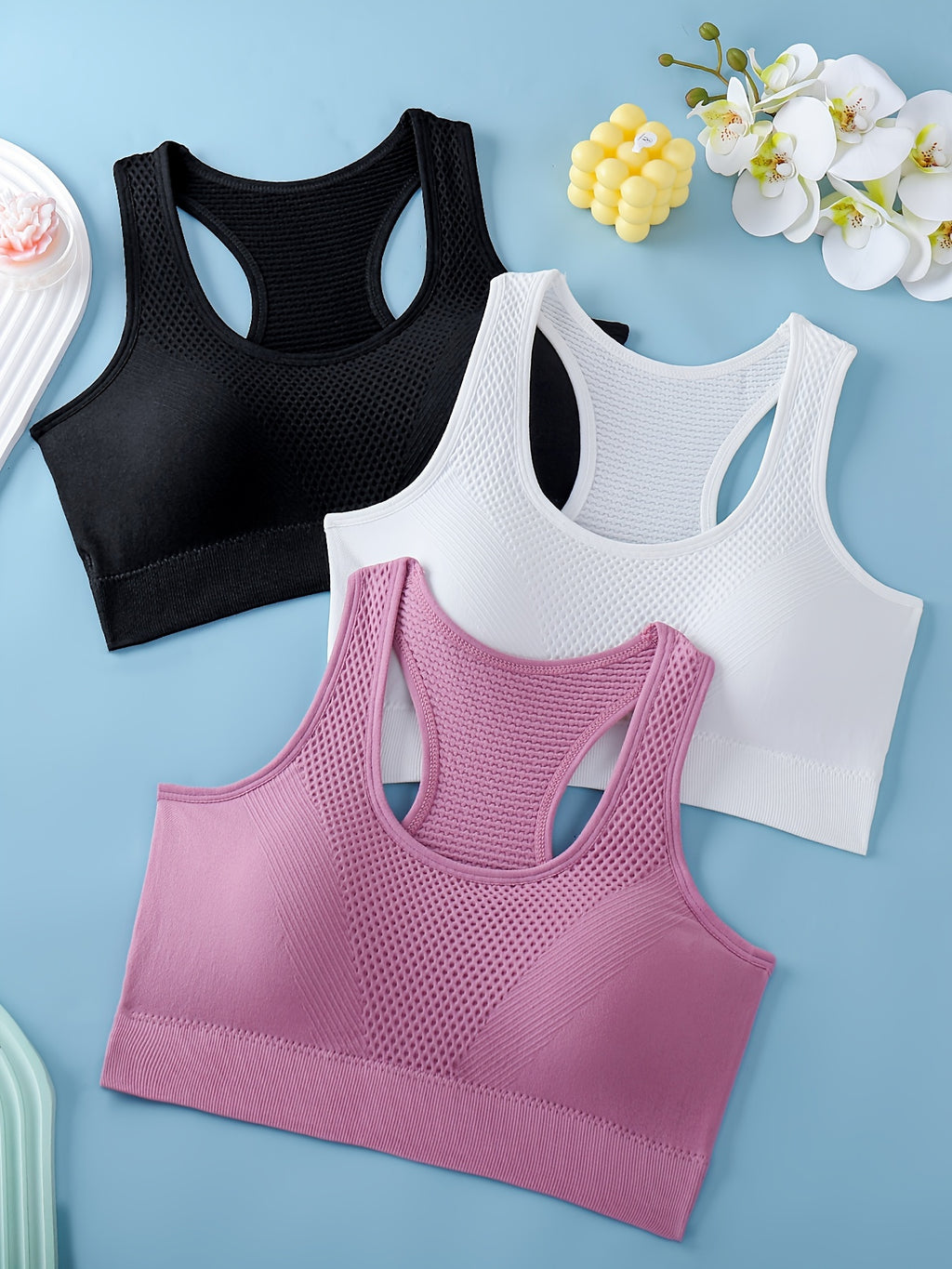 Conjunto de 3 tops esportivos femininos