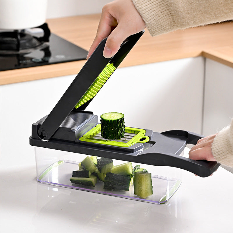 Fatiador, cortador e ralador multiuso profissional em aço inoxidável 14 em 1 para legumes, frutas e outros alimentos.